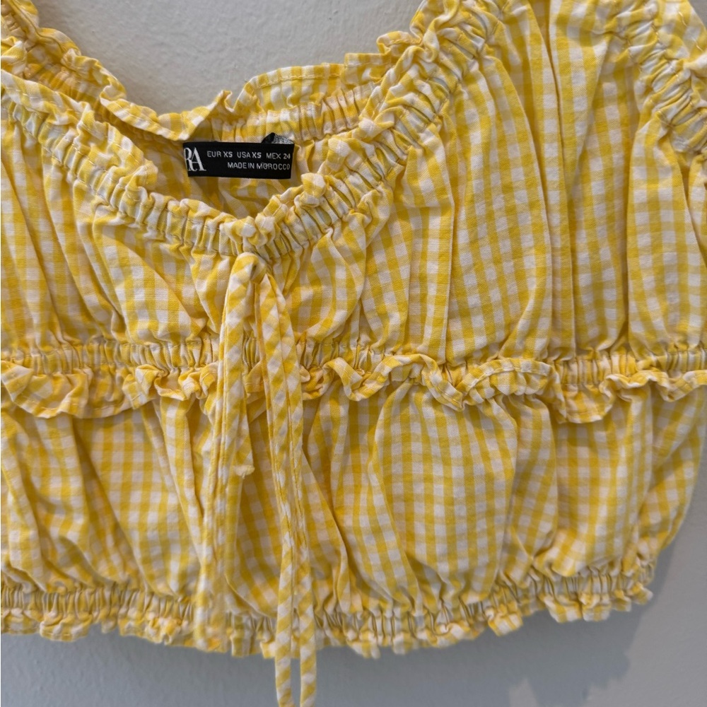 Zara Yellow Checkered Ruffle Tank Top - Picture 2 of 4